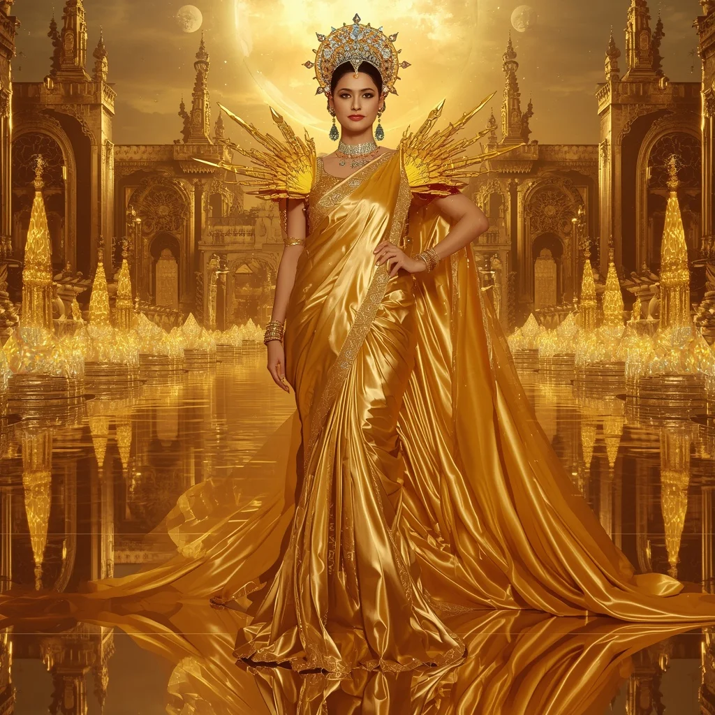 Giant Luxury Crystal Sun Palace Saree with Golden Reflection Realm | Art Ai Prompt