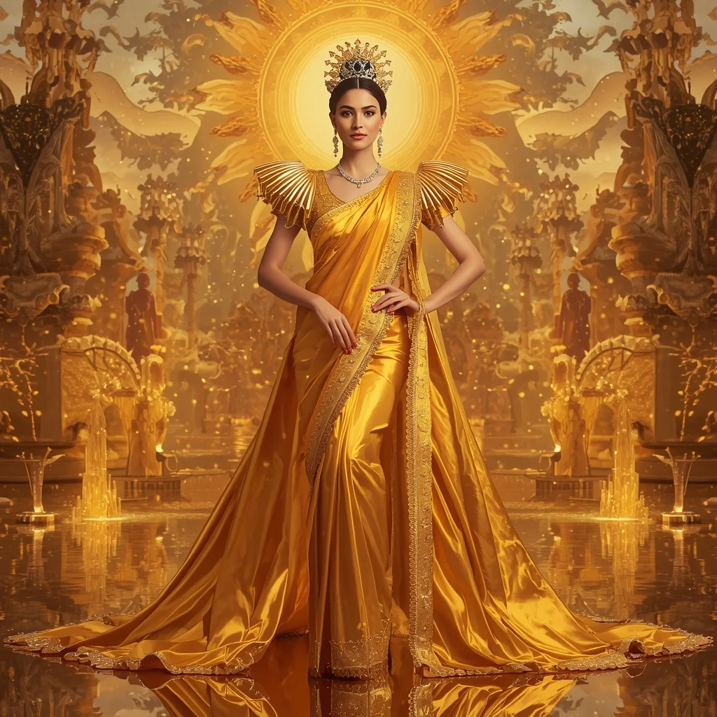 Giant Luxury Crystal Sun Palace Saree with Golden Reflection Realm | Easy Ai Prompt