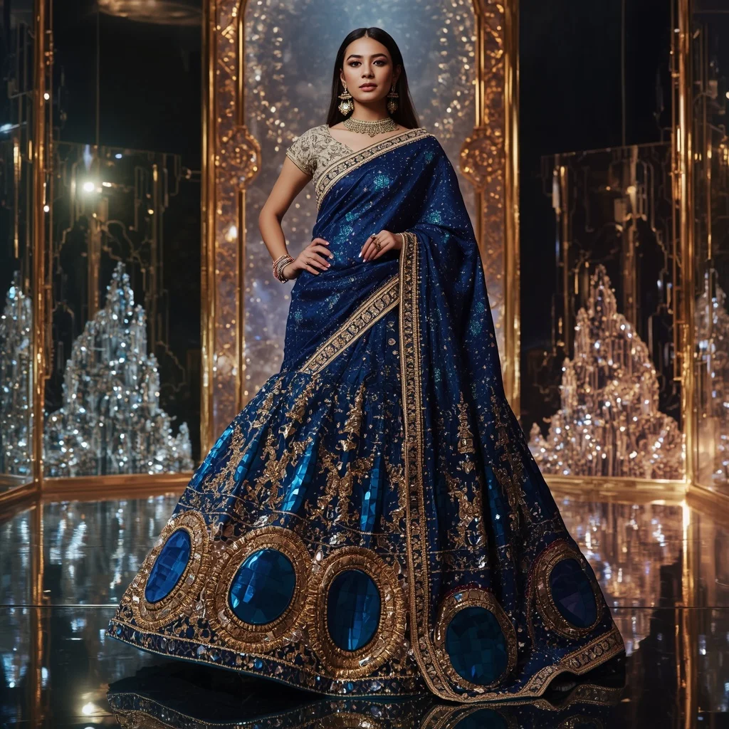 Giant Mirror Comet Palace Saree with Festival Cosmic Citadel | Prompt For Gemini AI Girl Model