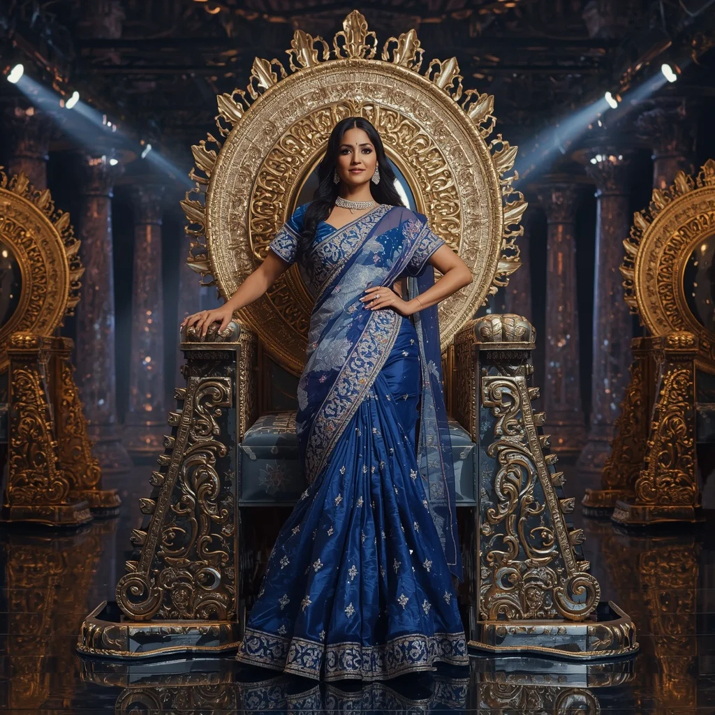 Giant Mirror Galaxy Throne Saree with Festival Cosmic Palace | Prompt Seen Horror Girl