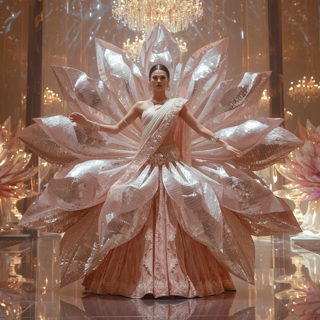 Giant Mirror Lotus Saree with Divine Celebration Infinity Cathedral | New Prompt