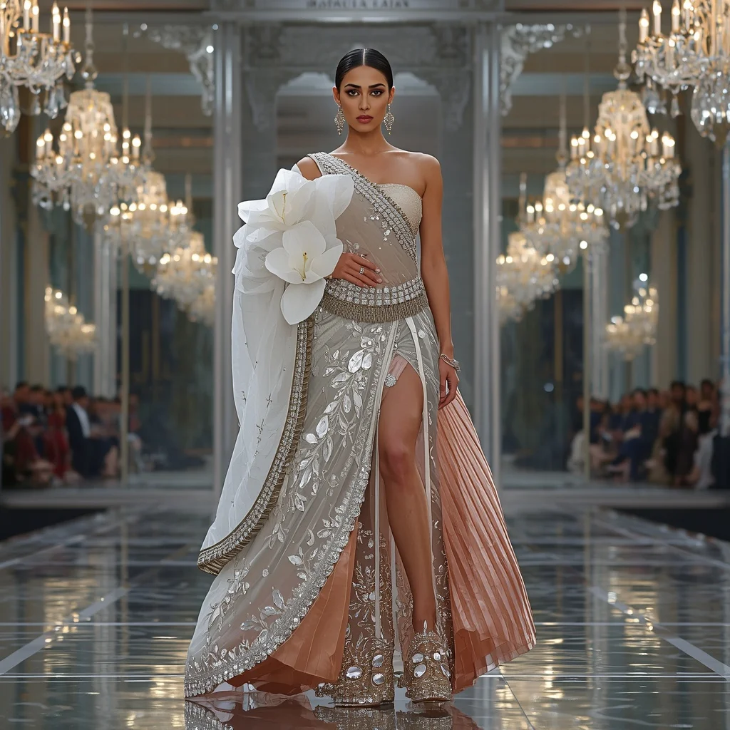 Giant Mirror Magnolia Saree with Royal Crystal Ballroom | Prompt Ai For Girl Aesthetic