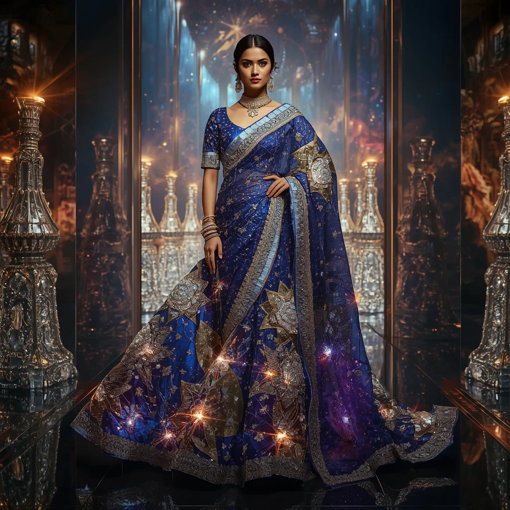 Giant Mirror Supernova Fortress Saree with Festival Cosmic Empire | Trending Prompt In Instagram Ai Photo Girls