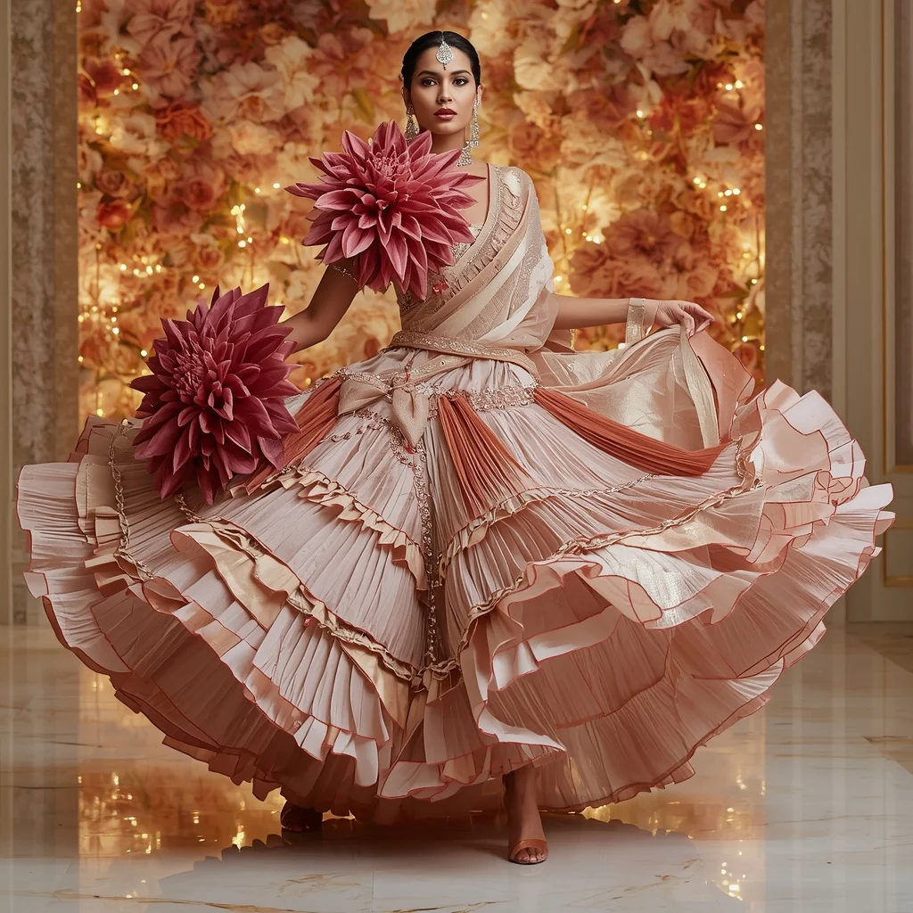 Giant Velvet Dahlia Saree with Luxury Floral Palace | Profile Picture Ai Prompt
