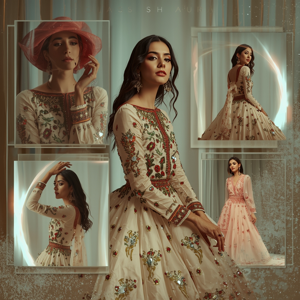 Glass Shine Aura Framing A Fancy Traditional Western Dress | Saree Prompt Generator