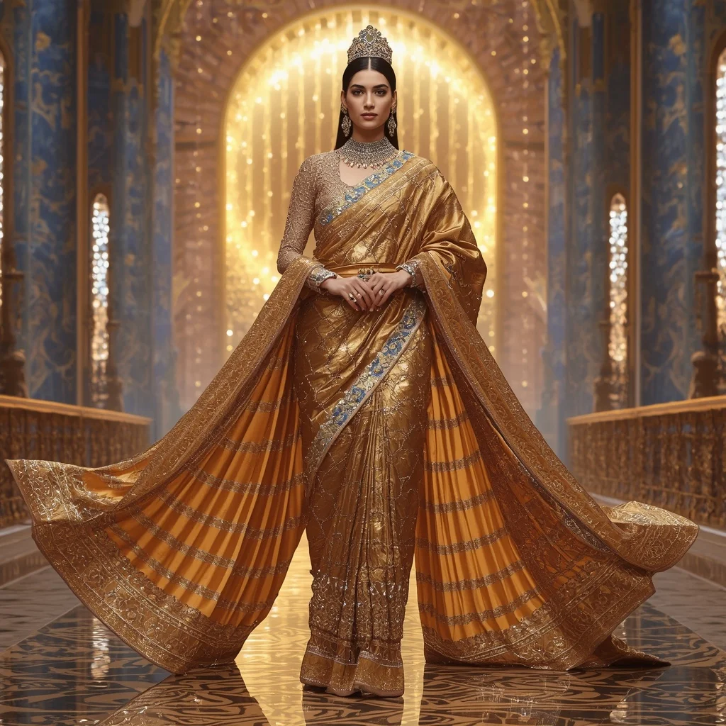 Golden Eagle Emperor Saree with Sky Crystal Cathedrals and Imperial Sun Kingdom | Motivation Ai Prompt