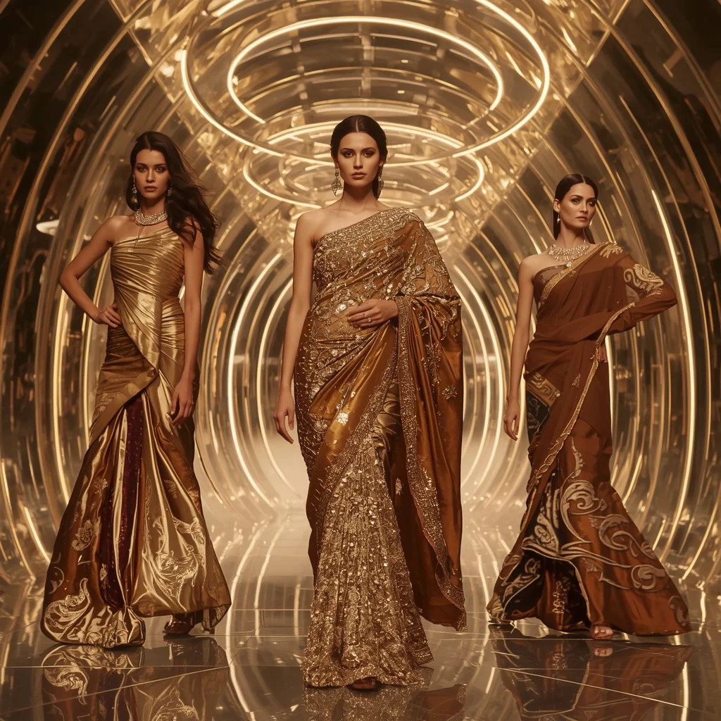 Golden Eclipse Thunder Saree with Floating Halo Palace | Easy Ai Prompt