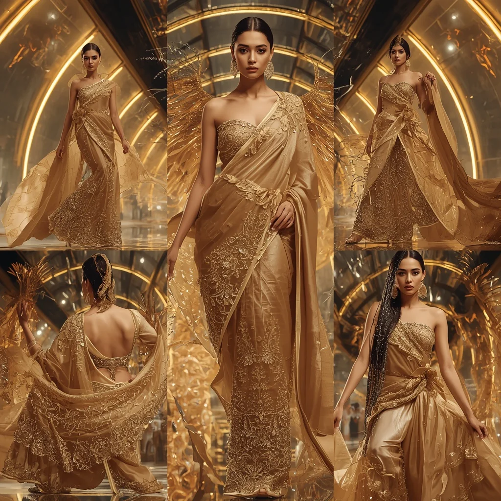 Golden Mirage Royale Saree with Floating Halo Palace | Luxury Ai Prompt