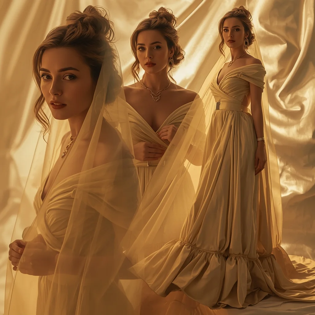Golden Silk Aura Elegant Western Dress Cinematic Collage | Festive Prompt