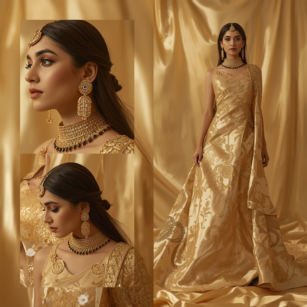 Golden Silk Aura Highlighting Traditional Western Dress Poses | Gemini Ai Prompt Saree Copy Paste