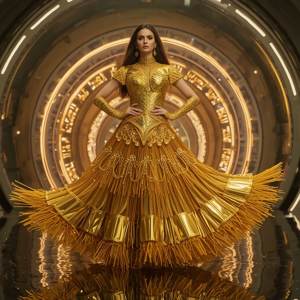 Golden Solar Flare Infinity Apex Armor Saree with Neon Spiral Reactor Vault Energy Cathedral Core System Engine | Prompt For Gemini AI Girl Trending