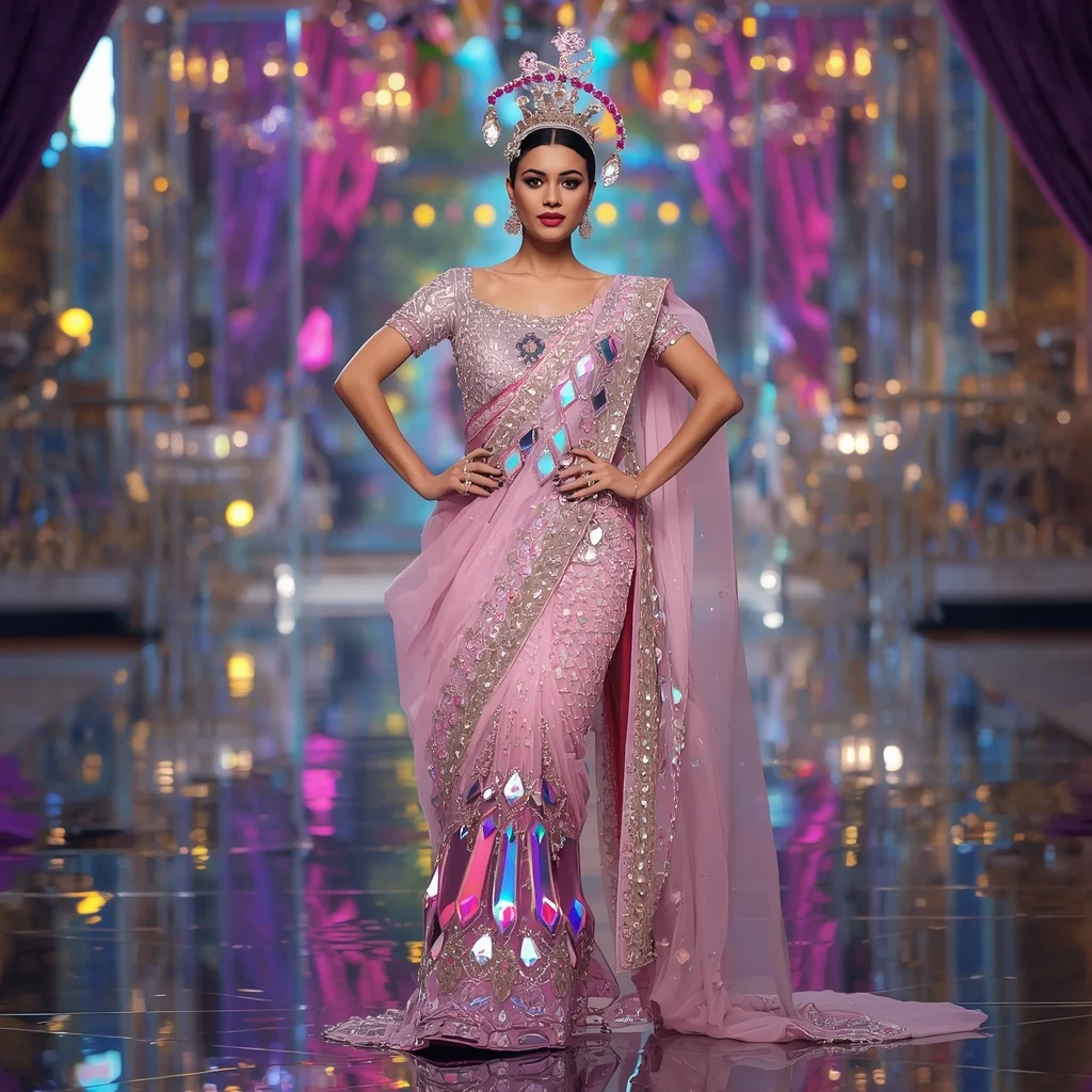 Grand Festival Prism Queen Saree with Celebration Crystal Hall | Influencer Ai Prompt