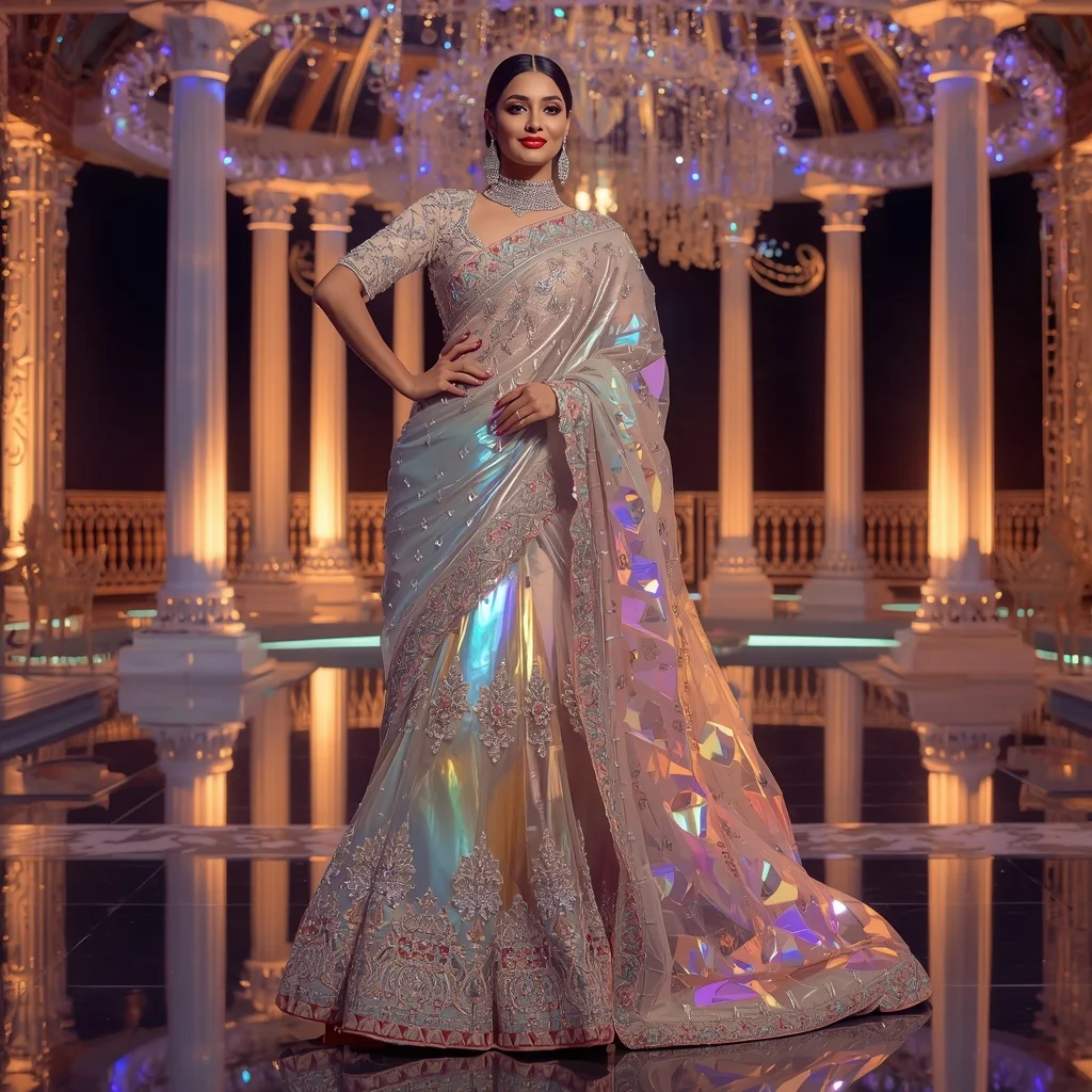 Grand Festival Prism Saree with Celebration Light Pavilion | Anime Ai Prompt