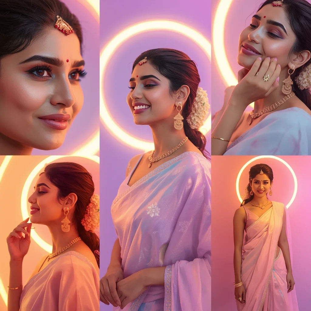 Harmony Pulse Halo Drift Pastel Saree Indian Woman Luxury Composition | Saree Girl Ai Prompt