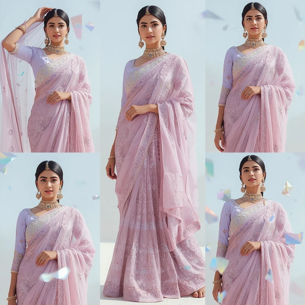 Heavy Designer Festive Pastel Saree With Holographic Prisms | Prompt Seen Girl Photo Editing Trending Instagram