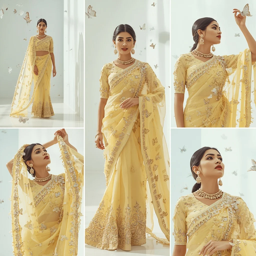 Heavy Designer Festive Saree Look Crystal Butterflies | Gemini Ai Photo Prompt Copy Paste