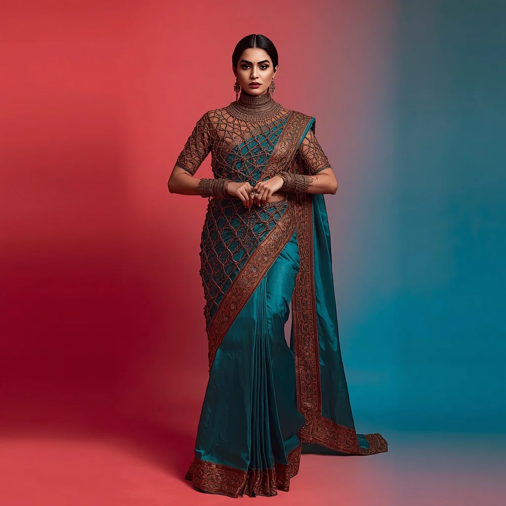 Heavy Oxidized Copper Sculptural Wire Wrapped Saree Look | Viral Instagram Ai Prompt