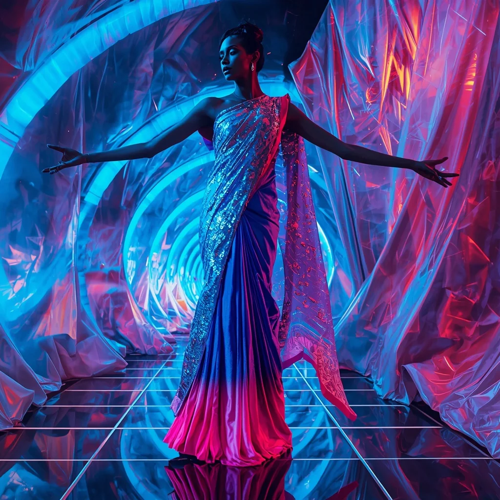 Hologram Silk Rift Saree with Digital Fabric Dimension | Prompt Gemini