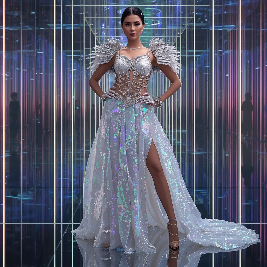 Holographic Diamond Royale Saree with Infinity Prism Reflection Chamber | Editing Prompt Girl
