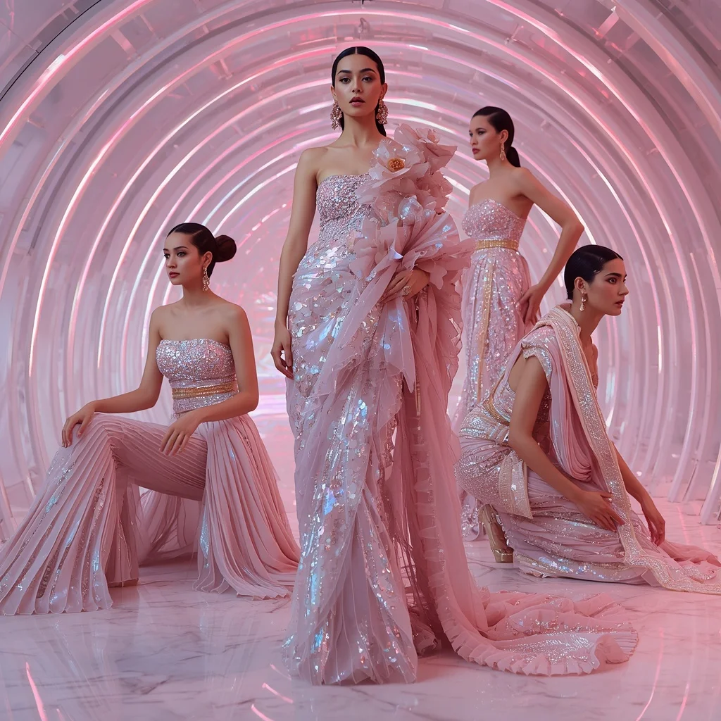 Holographic Lotus Flame Saree with Infinity Bloom Atrium | Cinematic Ai Prompt