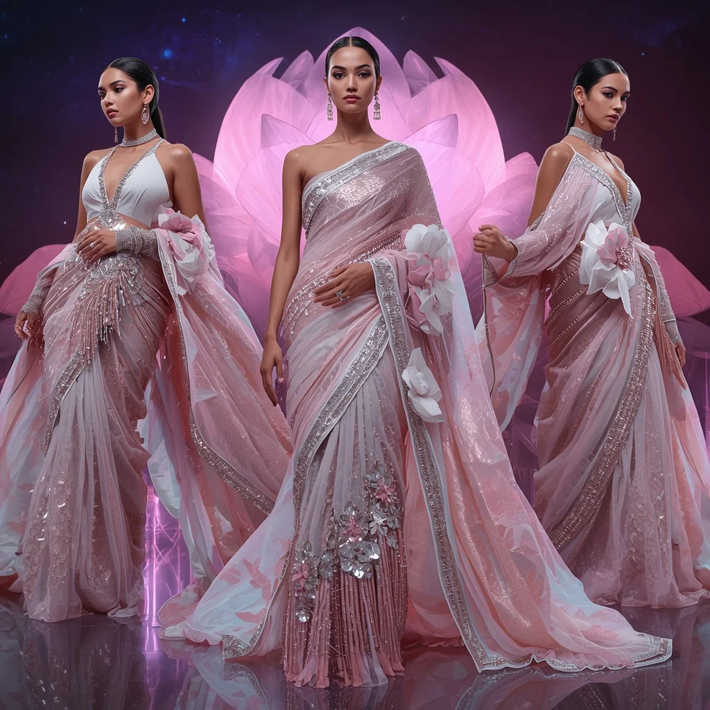 Holographic Lotus Flame Saree with Infinity Bloom Galaxy Temple | Prompt Seen Trending Girl AI Photo