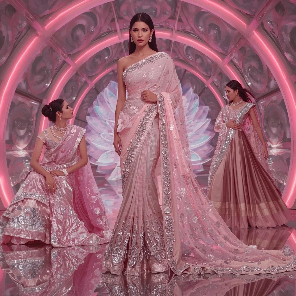 Holographic Lotus Flame Saree with Infinity Bloom Sanctuary | Prompt For Traditional Look On Instagram