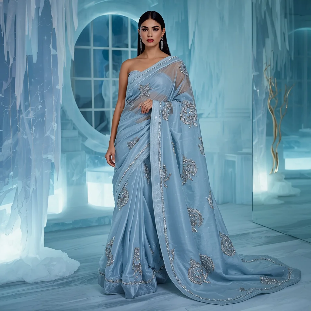 Ice Mirror Frost Nova Eclipse Saree – Modern Glam Saree with Window Glow Pose and Frost Nova Eclipse Lounge Background | Prompt Seen Trending Girl 2026 Chatgpt