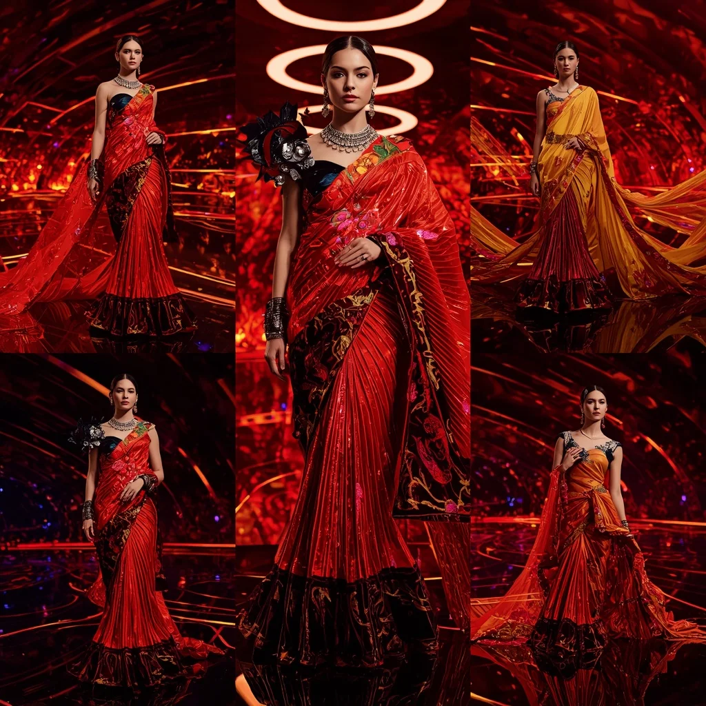 Inferno Aurora Couture Saree with Floating Infinity Lava Rings | New Design Ai Prompt