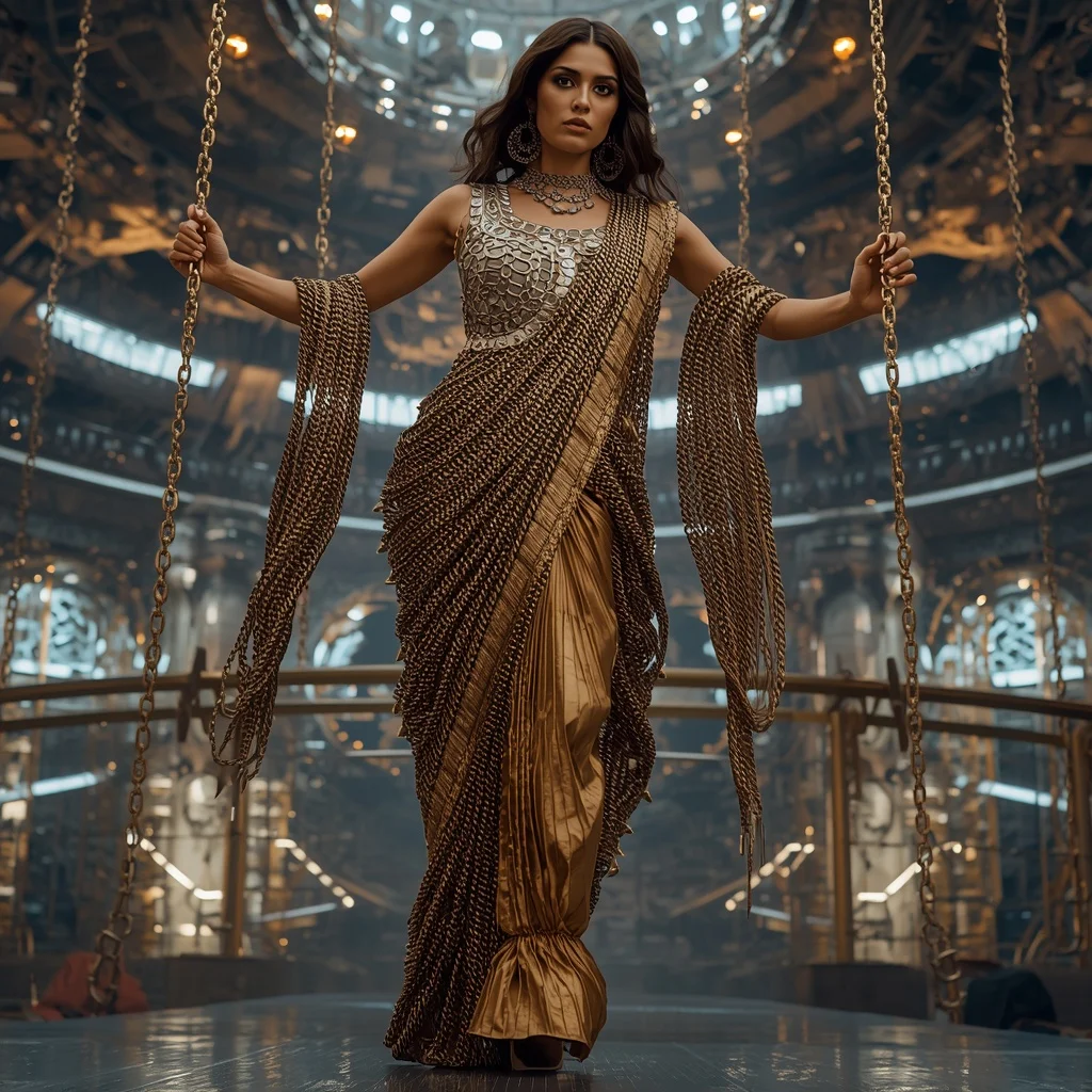 Infinite Chain Alloy Saree with Orbital Machine Cathedral | New Instagram Trend Prompt For Girl Love Copy And Paste