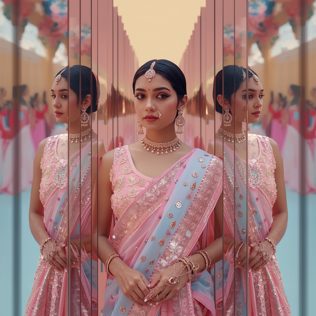 Infinite Mirror Reflection Aesthetic For Festive Indian Saree Look | Indian Saree Ai Prompt