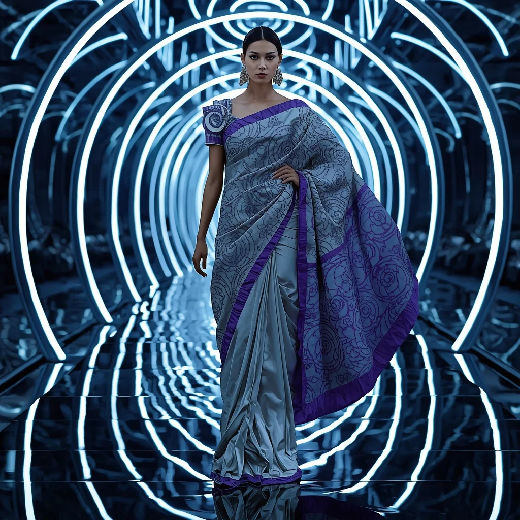 Infinite Mirror Spiral Saree with Recursive Light Tunnel | Instagram Highlight Cover Ai Prompt