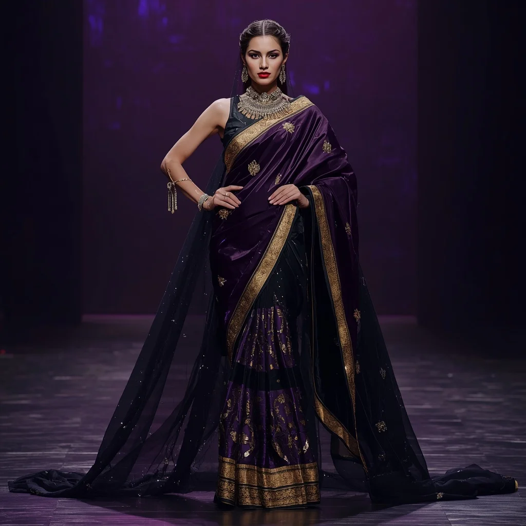 Infinite Void Royal Saree with Dark Light Cathedral | Influencers Ai Prompt