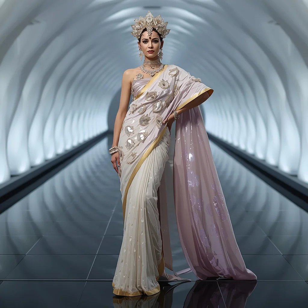 Infinity Mirror Lotus Saree with Eternal Light Hall | Image Prompt