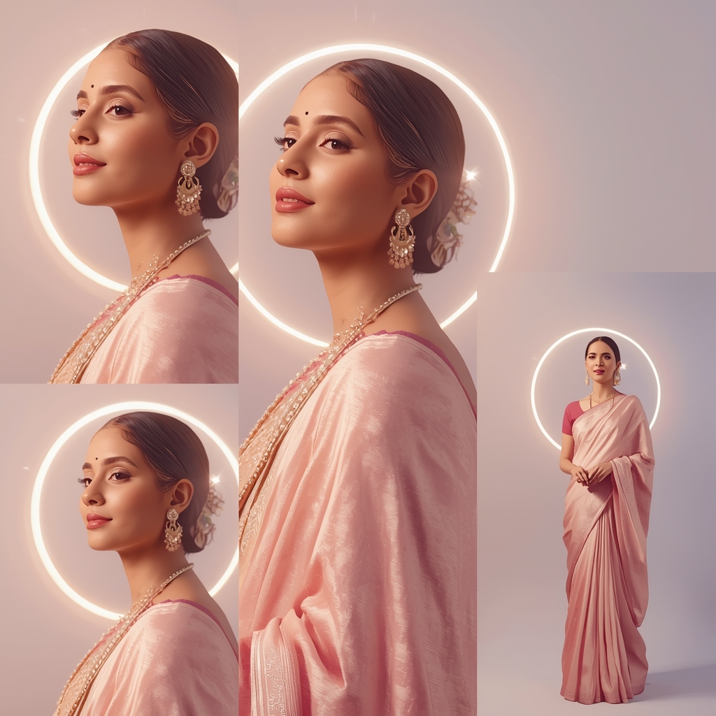 Infinity Pulse Halo Orbit Pastel Saree Indian Woman Premium Composition | Saree Prompt For Gemini Ai