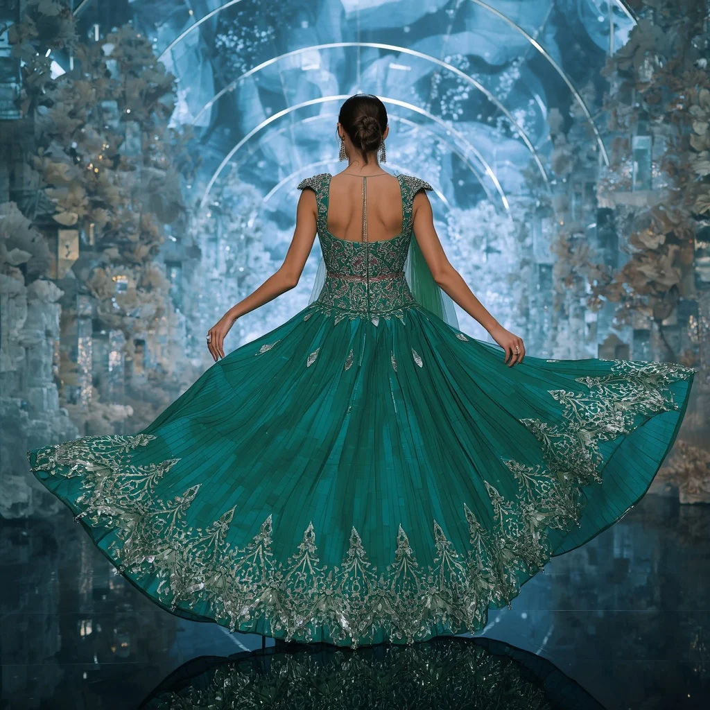 Jade Aurora Opal Saree with Crystal Ribbon Crown Prism Sovereignty | Style Ai Prompt