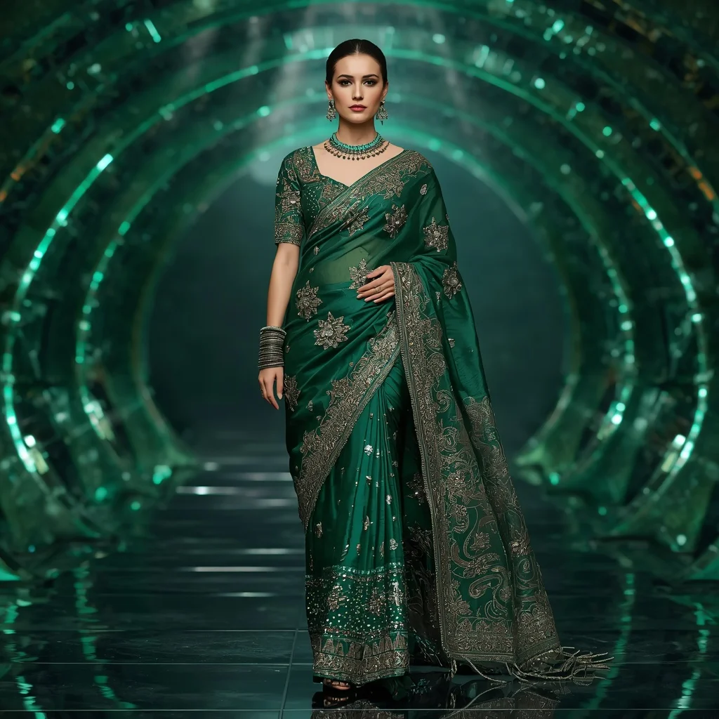 Jade Dragon Emperor Saree with Emerald Crystal Infinity Vault | Influencers Ai Prompt