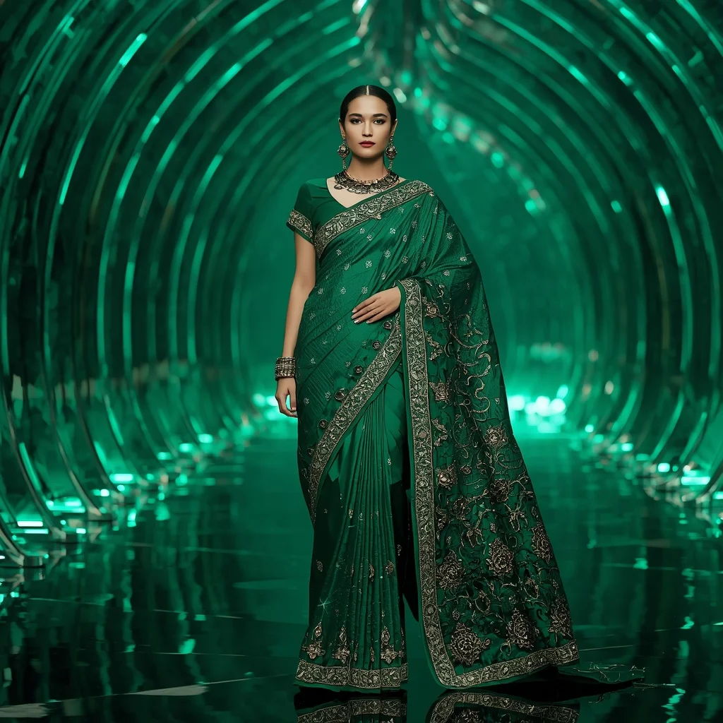 Jade Dragon Emperor Saree with Emerald Crystal Infinity Vault Palace | Trending Prompt Girls ChatGPT