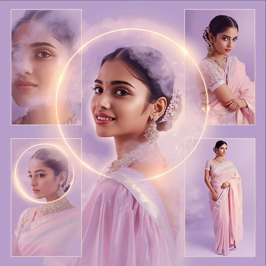 Lavender Mist Halo Pastel Saree Indian Woman Premium Collage | Prompt Seen Trending Girl 2026 Instagram