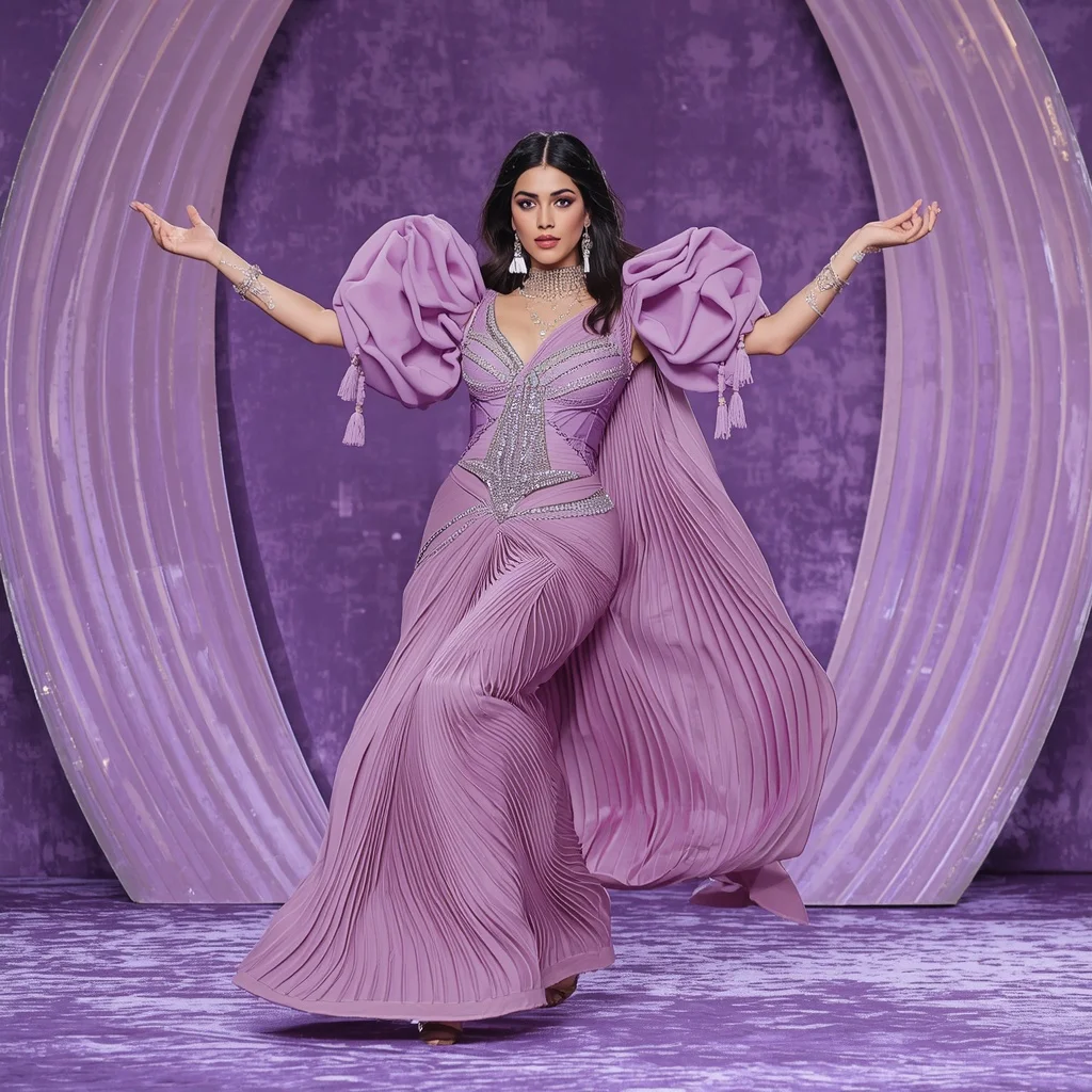 Lilac Aurora Crown Saree with Velvet Crystal Pavilion | ChatGPT Ai Prompt