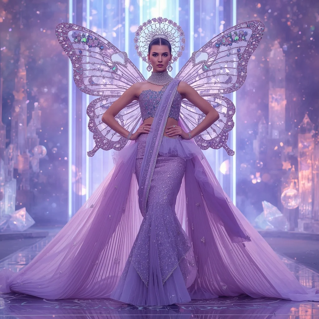 Lilac Fairy Aurora Saree with Butterfly Crystal Universes and Dreamlight Kingdom | Attitude Ai Prompt