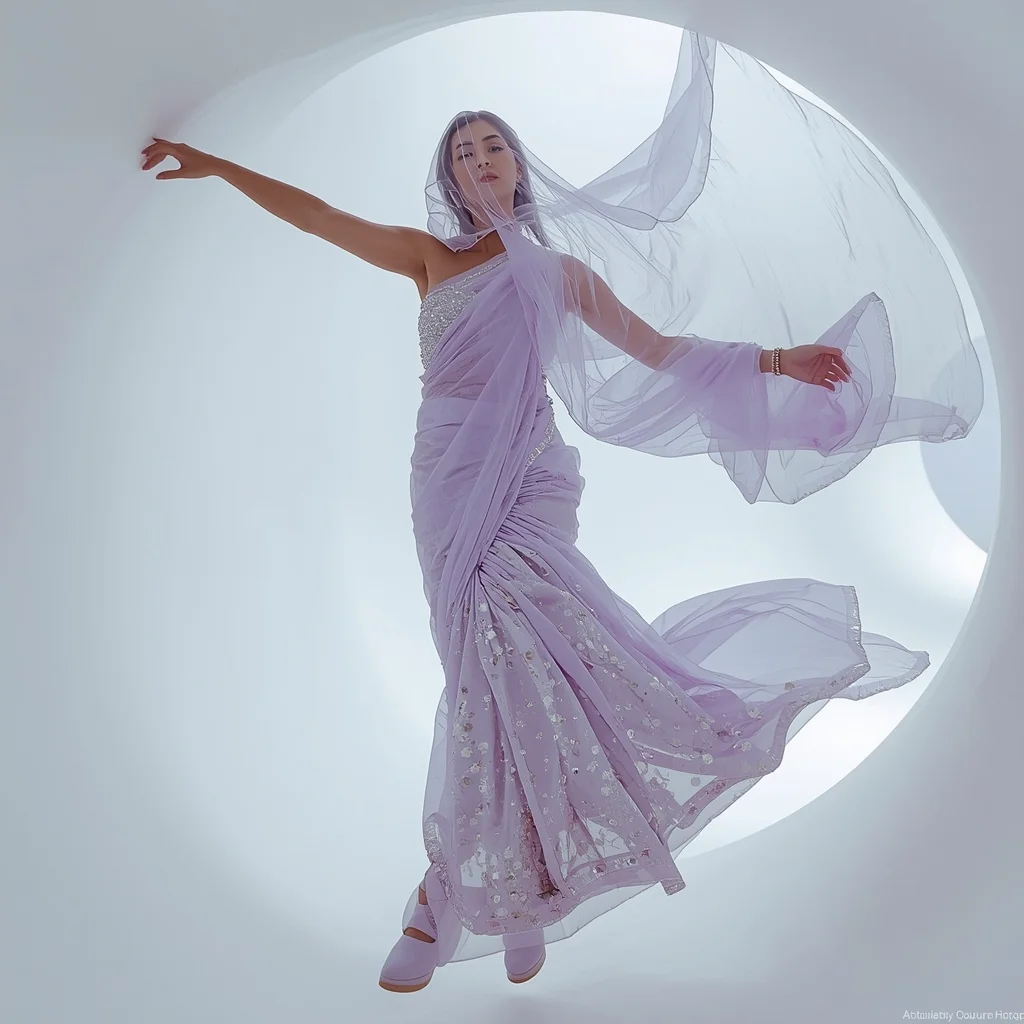 Liquid Gravity Veil Saree with Anti-Physics Flow Room | Woman Pose Ai Prompt