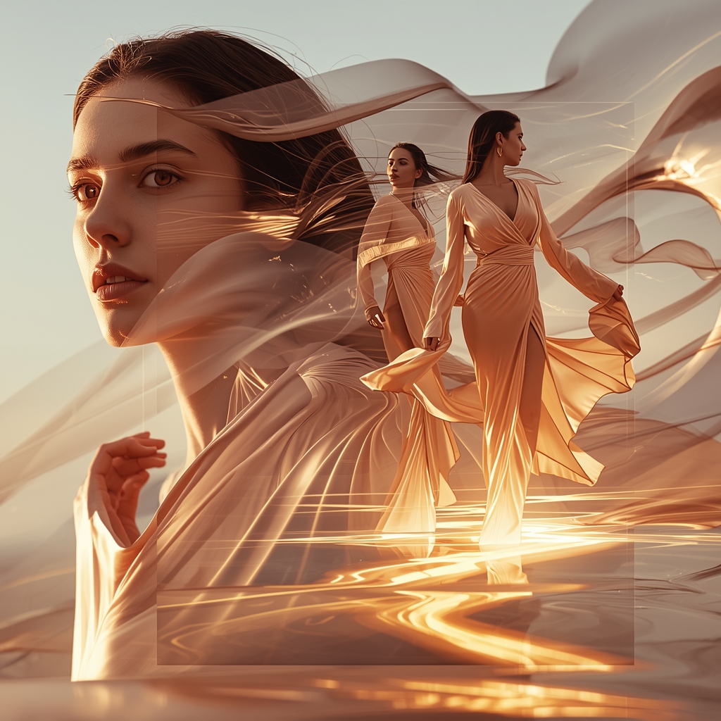 Liquid Light Motion Merging With Satin Western Dress Look | Ai Image Prompt