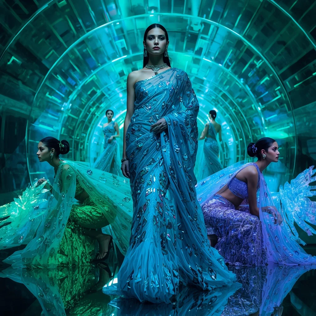 Liquid Peacock Eternal Hyperverse Saree with Multi Pose Editorial Story and Laser Prism Infinity Hyperworld | Selfie Prompt