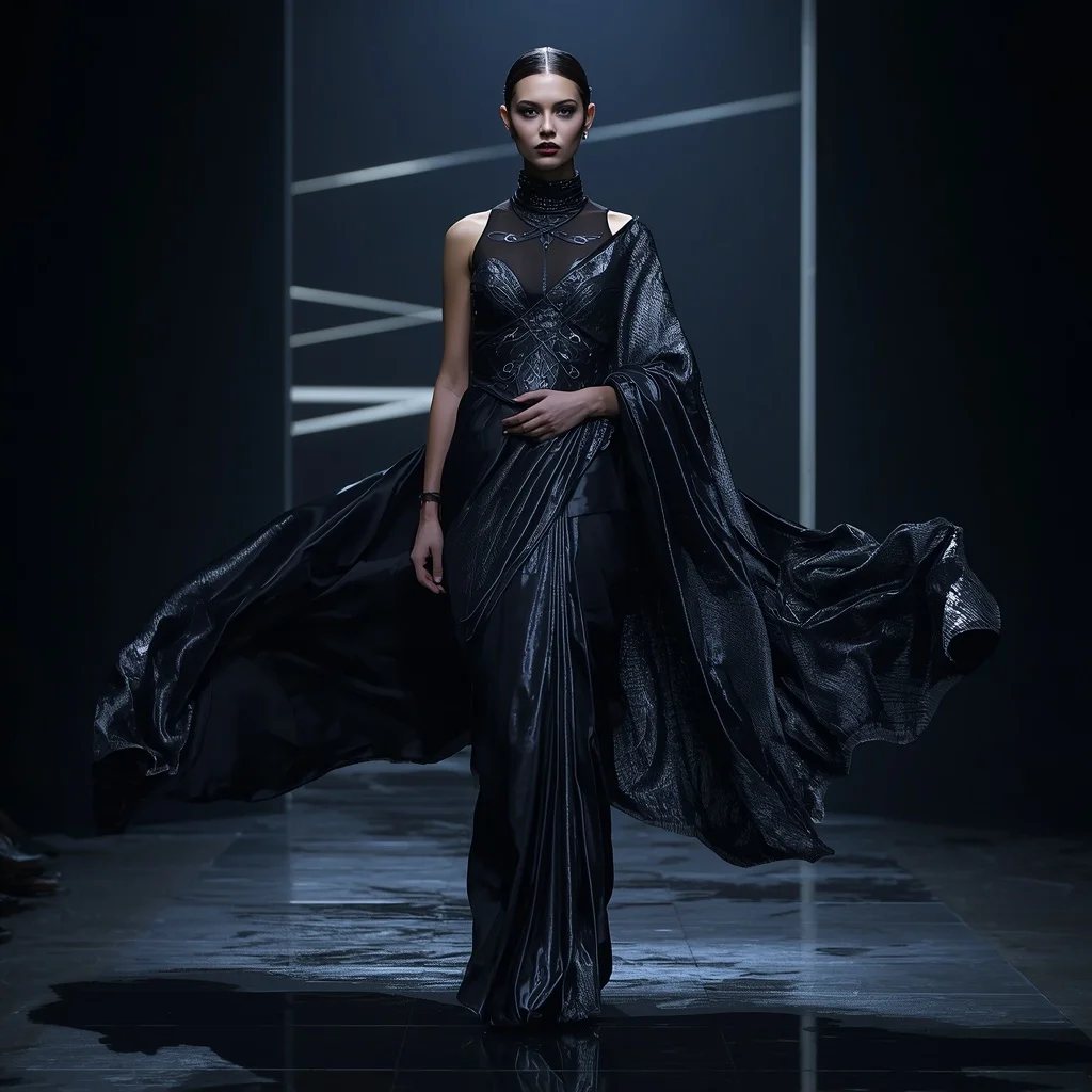Liquid Shadow Saree with Dark Matter Flow Fabric | Ultra Realistic Ai Prompt