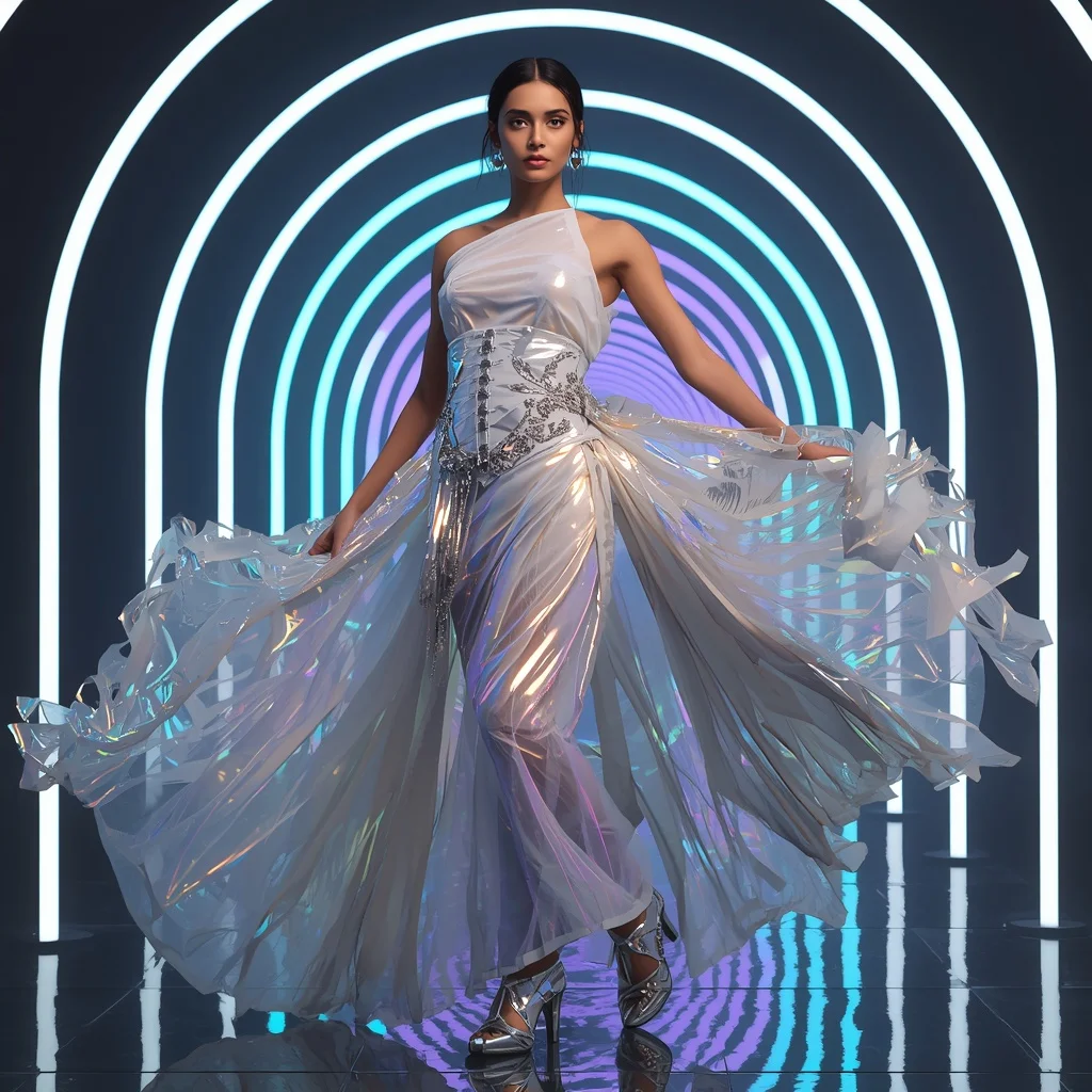 Lunar Prism Royale Saree with Neon Arc Sanctuary | Saree Woman Ai Prompt