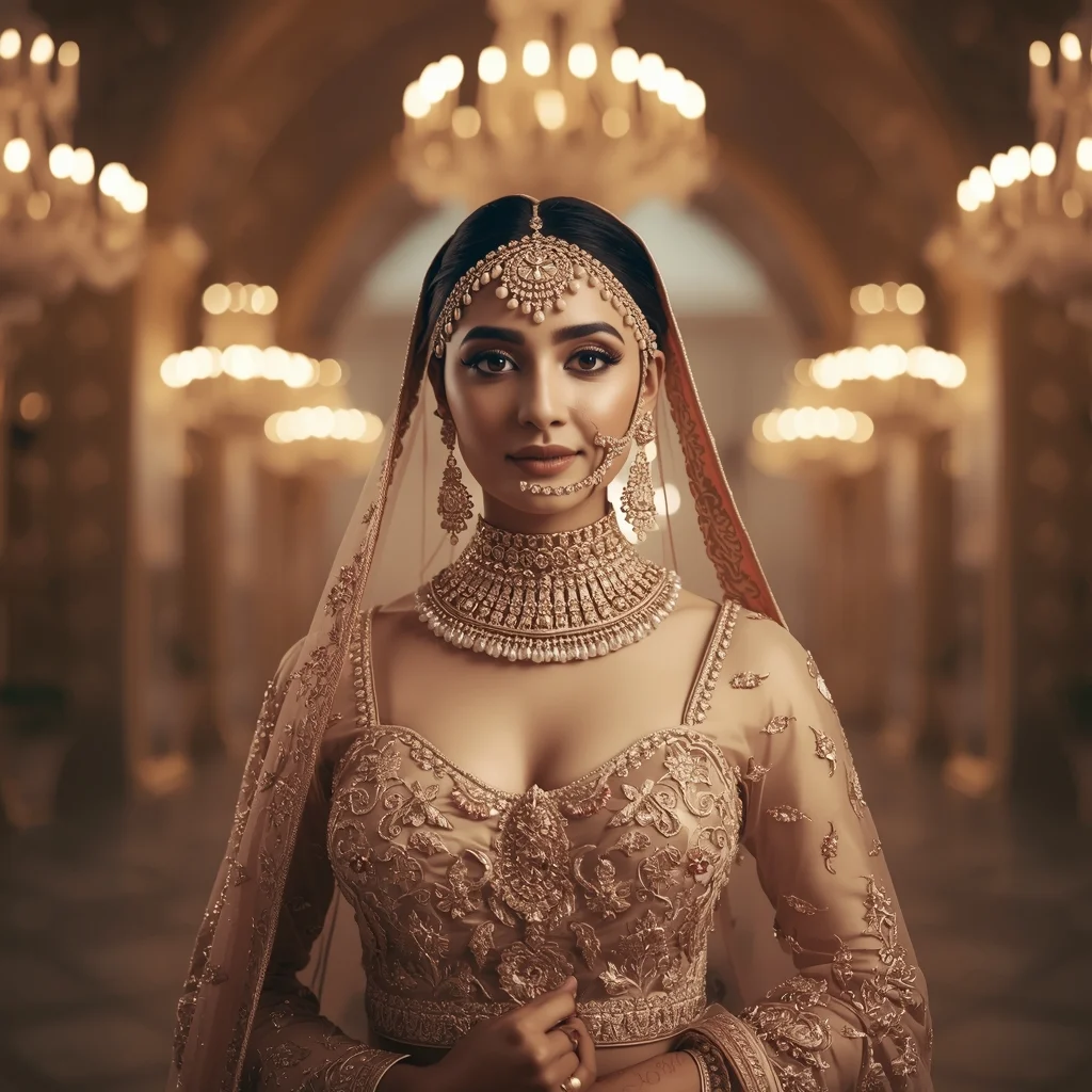 Luxury Bridal Look Indian Model with Royal Palace Background | Ai image Prompt