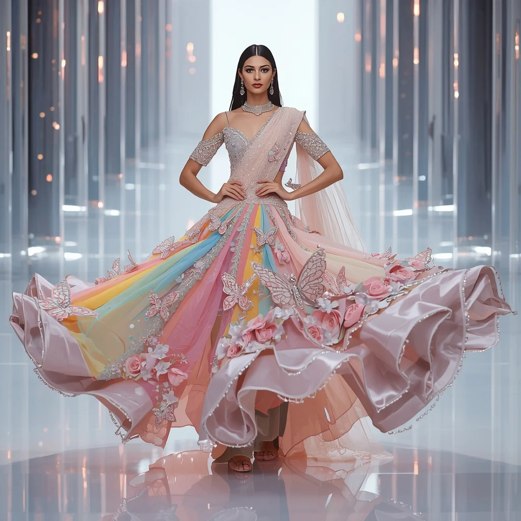 Luxury Butterfly Crystal Garden Saree with Floating Prism Hall | Prompt Seen Trending Girl AI Photo