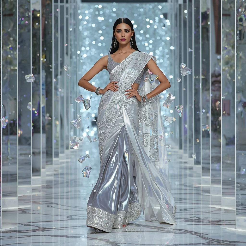 Luxury Floating Prism Saree with Holographic Infinity Chamber | New Design Ai Prompt