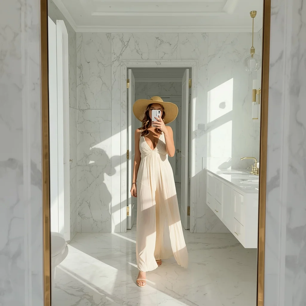 Luxury Resort Bathroom Mirror Selfie | Beautiful Woman Ai Prompt