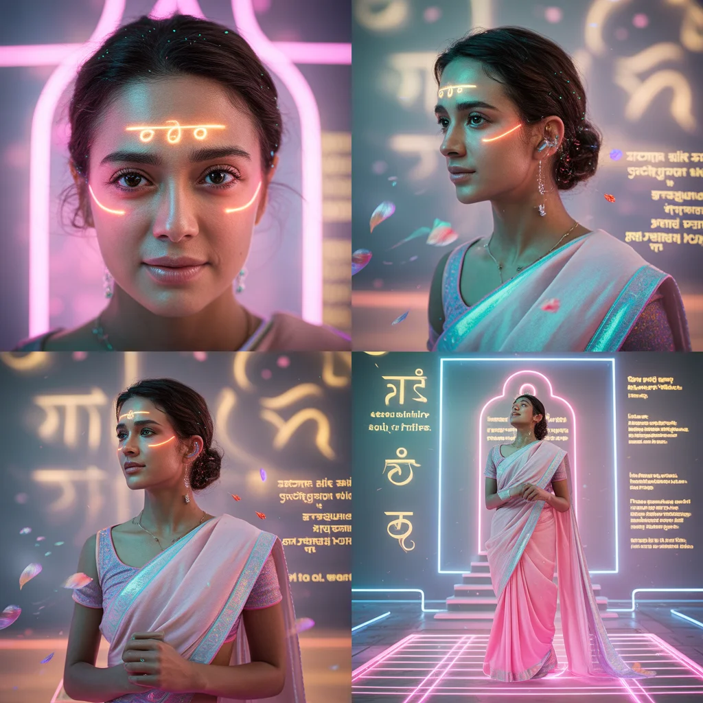 Magical Emotional Futuristic Pastel Saree Image Prompt for Women with Neon Soul Glow | Saree Whatsapp Dp Ai Prompt
